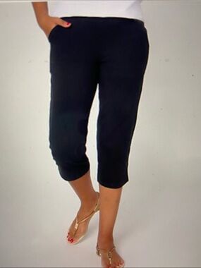 Denim & Co. Regular Duo Stretch Capri Pants With Pockets Black Size Small New